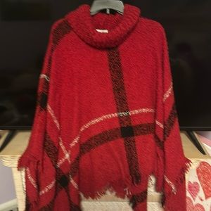 Knit plaid poncho